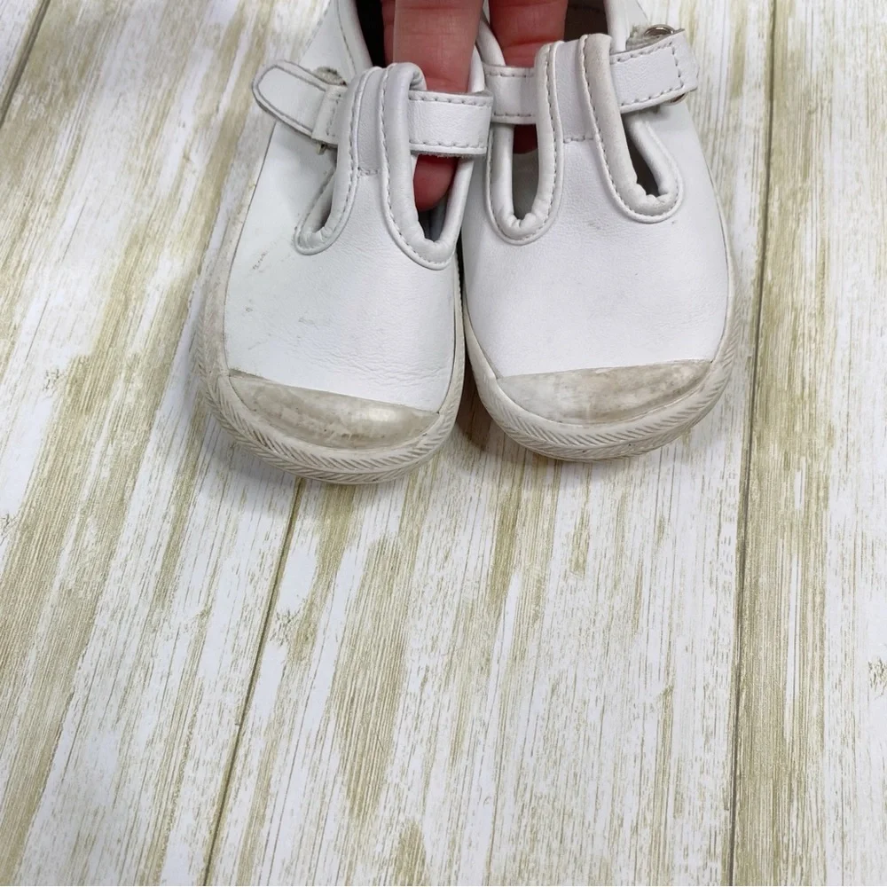 Keds White Leather Champion Toe Cap T-Strap Sneakers